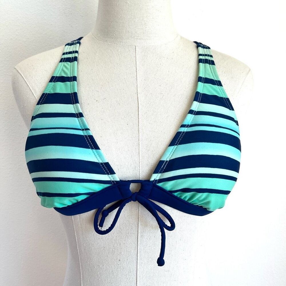 Arizona Jean Company Bikini Top in Blue and Aqua Stripes Size Medium Braided Bac